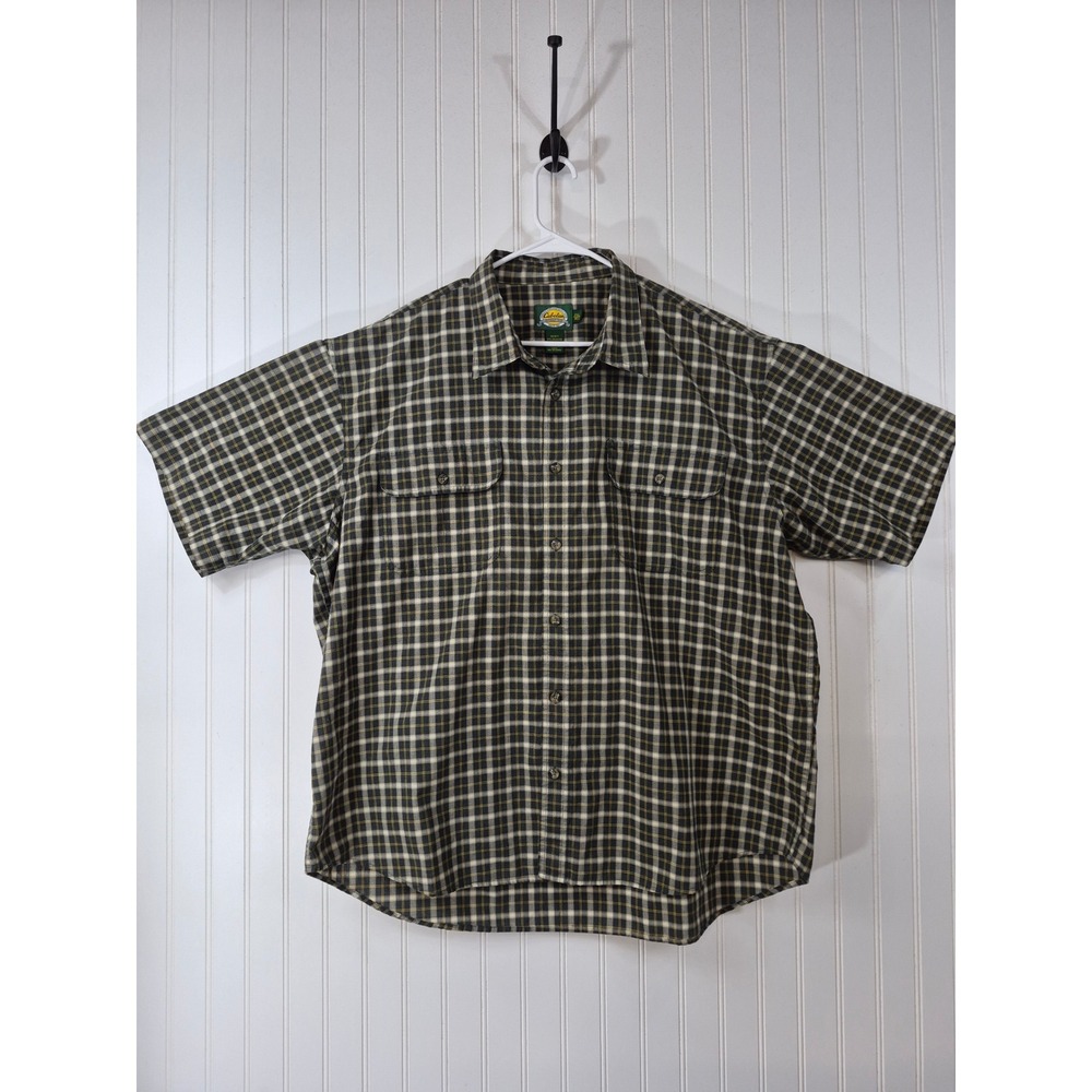 Cabelas Outdoor Gear Mens 2XL Plaid Short Sleeve Button Down Shirt Black Yellow